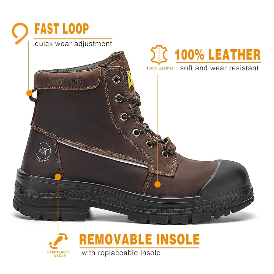 anuke アンヌーク　Round Leather Boots Mens Motorcycle Punk Boots - Leather Street Boots, Side Zip